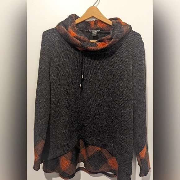 MICHAEL TYLER Long Sleeve Cowl Neck, Layered, Gray and Burnt Orange, X-Large - Picture 1 of 9